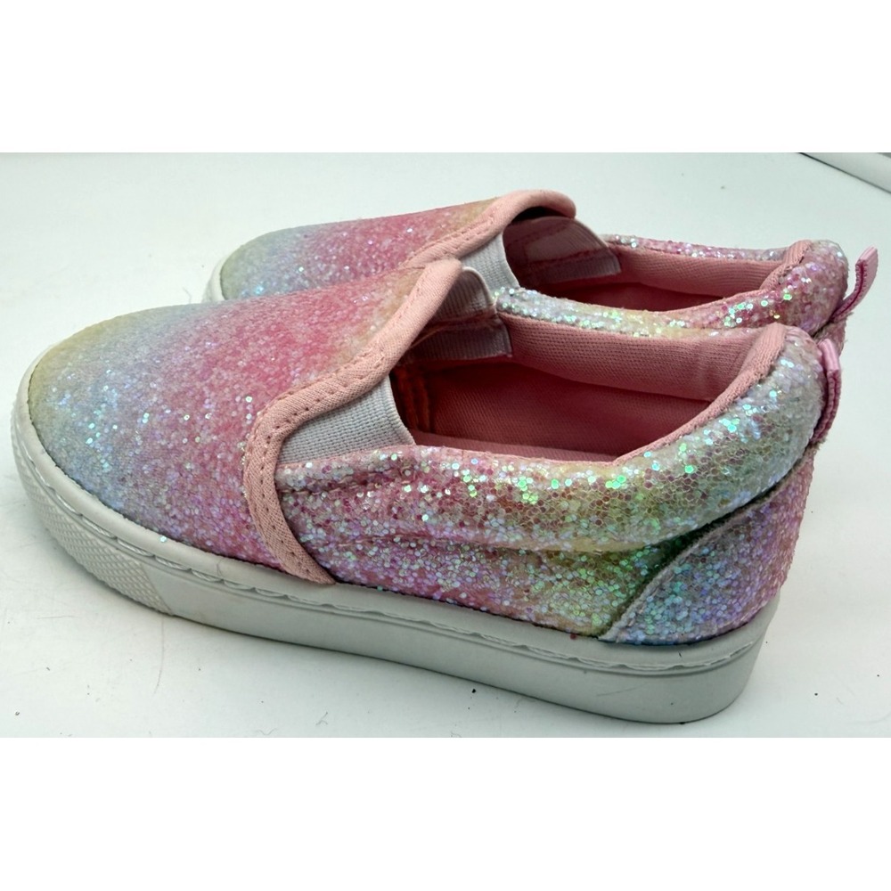 Unbranded Pink Rainbow Glitter Slip On Sneakers Toddler Sparkly | Girl's Size 7 - Picture 6 of 8